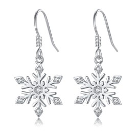 CUOKA MIRACLE Snowflake Earrings 925 Sterling Silver Christmas Snow Flower Drop Dangle Earrings Cubic Zirconia Snowflake Earrings for Womens Christmas WinterJewelry Gifts