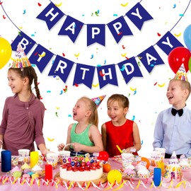 BLEUM CADE Happy Birthday Banner, Reusable Birthday Decorations for Boys, Girls, Men, Women, Reusable Party Signs for Indoor Outdoor Baby Shower Decor Wall Door Banner Garland, 6.3'' x 7.9'', Blue