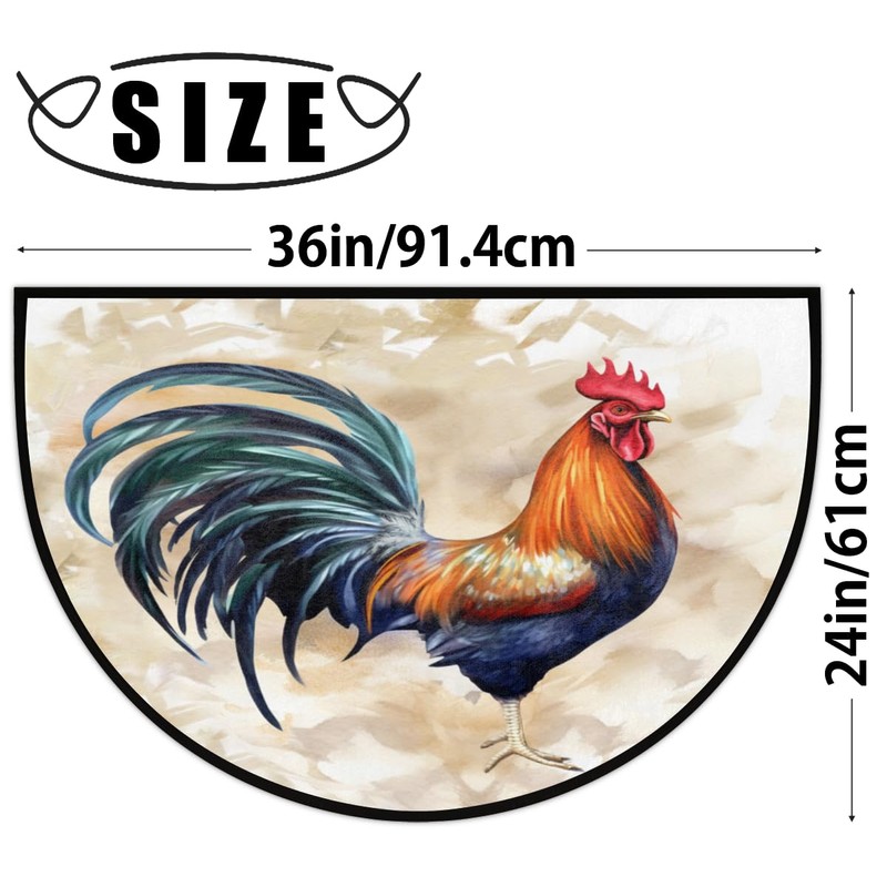 Aglebo Half Round Door Mat Cute Rooster Non-Slip Absorbent Welcome