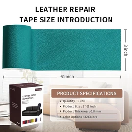 Leather Repair Patch Tape, Peacock Green 3 x 61 Inches Self Adhesive Leather Repair Kit for Furniture, Car Seat,Vinyl Leather Repair Kit for Office Chairs, Couch, Sofa, Luggage