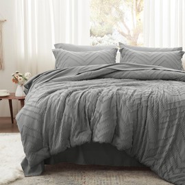Anluoer Twin Comforter Set, Grey Tufted Bed in a Bag 5 Pieces with comforters and Sheets, All Season Bedding Sets with 1 Comforter, 1 PillowShams, 1 Pillowcases, 1 Flat Sheet, 1 Fitted Sheet