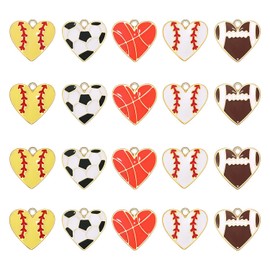 20PCS Sports Charms Enamel Basketball Baseball Pendant Charms for Jewelry Making Rhinestone Ball Game Softball Charms for Necklace Bracelet Earrings DIY Crafts, Alloy, crystal