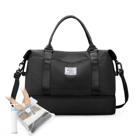 Travel Bag Women's Hand Luggage Bag Sports Bag Weekender Bag Swimming Bag Waterproof Travel Bag Duffle Bag Fitness Bag Training Bag Hospital Bag with Shoe Compartment, O2-black, Travel luggage
