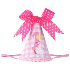 Lyreh One Silly Goose Birthday Hat, 1st Cute Pink Gingham Celebration Birthday Party Cap with Bow One Funny Princess Bow First Silly Goose Crown Decor Supplies for Baby Girls (Pink)