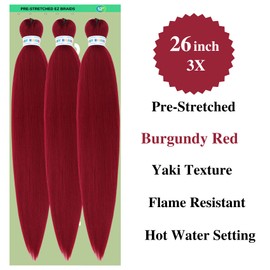 Braiding Hair Pre stretched Dark Red Prestretched Braiding Hair Twist Ez Braid Hypoallergenic Synthetic Knotless Itch Free