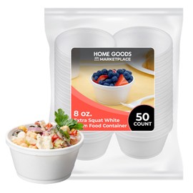 HOME GOODS MARKETPLACE 8 oz Insulated Foam Bowls – Leak-Resistant Disposable Bowls for Hot & Cold Foods – Wide Base Squat Containers - Perfect for Soup, Chili, Ice Cream – Pack of 50