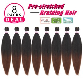 Dorsanee Braiding Hair Pre Stretched 18 Inch 8 Packs Ombre Brown Braiding Hair Extensions for Crochet Box Braids Twists Locs Hair Soft Yaki Texture Hot Water Setting (18inch,#1B/30)