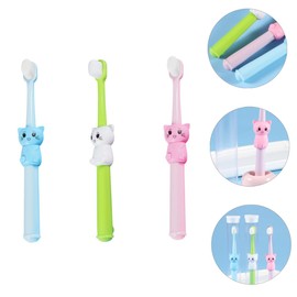 BIUDECO 3pcs Cartoon Toothbrushes for Soft Bristles Teeth Cleaning Brush Green Pink Sky Blue Gentle Gums Fun Cat Design for Years Old Durable Care Tool