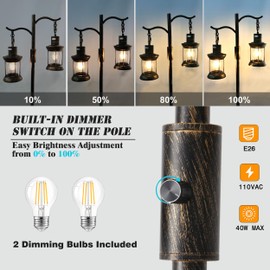 Asmymhd Vintage Dimmable Floor Lamp,2 Classical Lanterns Standing Lamp, Rustic Farmhouse Floor Lamp with Bronze Gold Finish, for Living Room Bedroom (Bronze)