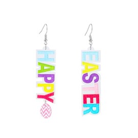 Colorful Happy Easter Letter Glitter Acrylic Dangle Drop Earrings for Women Cute Fuuny Easter Rabbit Bunny Egg Earrings Happy Easter Festival Holiday Jewelry Gift-Egg