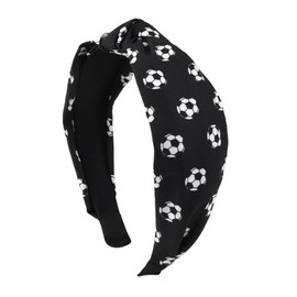 Guqqeuc Soccer Hairbands for Girls Football Pattern Headbands for Women Wide Sports Bandana Knotted Head Bands Soccer Player Gifts for Daughter Niece, Black
