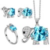 March Birthstone Crystal Aquamarine Elephant Necklace Ring Earrings Set 3pcs