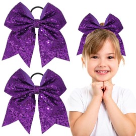 2 PCS 8" Large Cheer Bows Sequin Cheer Hair Bows Ponytail Holders Cheerleading Bows for Jumbo Cheerleading Teen Girls Sports (Purple)