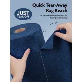 Fantasticlean Microfiber Cleaning Cloth Roll -75 Pack, Tear Away Microfiber Towels, 12" x 12", Reusable, Washable, Scratch Free, Ultra Absorbent Dish Rags for Car, Home, Garage or Shop (Navy Blue)