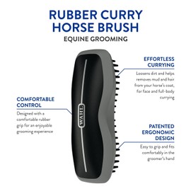 Wahl Professional Animal Ergonomic Horse Grooming Rubber Curry Brush (#858712) - Black, Hair Type: All, For Equestrians
