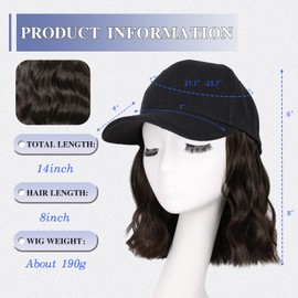 FORCUTEU Hat Wigs for Women Baseball Cap with Hair Extensions Short Wave Synthetic baseball Cap Wig for Women Adjustable Hat with Hair Attached for Daily Use(14inch)