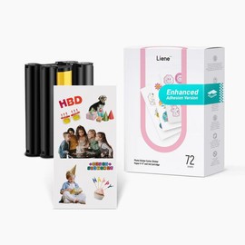 Liene Sticker Paper & Cartridge (Enhanced Adhesion Version) - 2 Ink Cartridge Refills & 72 Sheets 4x7" Photo Paper, Dye Sublimation Waterproof, Compatible with Liene PixCut S1 Printing Supplies