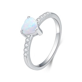 MOTIEL 1 Carat 925 Sterling Silver Opal Ring for Women Heart Shape Opal Engagement Ring October Birthstone Opal Ring Promise Ring for Her-5.5