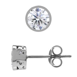 Silvershake 5MM Petite Round Shape Cubic Zirconia White Gold Plated 925 Sterling Silver Scroll/Filigree Stud Earrings April Gemstone Birthstone Jewelry for Women or Teens, Sterling Silver Rhodium