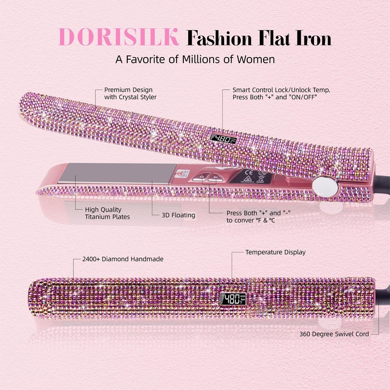 DORISILK 480°F High Temp Hair Straightener and Curler, Titanium Flat