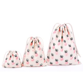 Amoyie 3 pcs Drawstring Storage Bags Set for Cosmetic Travel Home Accessories Pineapple