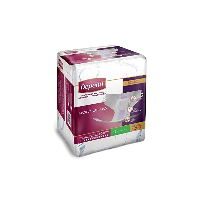 Depend Nocturno, Pañal para Adulto, Grande, 10 Piezas