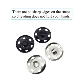 Hao Pro Sew on Snap Button 25mm Dia Press Stud Metal Fastener Stay Put Close Clip Tightly Smooth Touch for Sew Clothes DIY Craft Thick Cotton Black Silver 8pcs