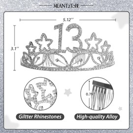 MEANT2TOBE Faja y tiara para niñas de 13 cumpleaños – Fabuloso juego: banda con purpurina + estrellas de diamantes de imitación, tiara de metal de alta calidad, regalos de 13 cumpleaños para fiestas de adolescentes