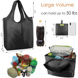 BeeGreen 6 Packs Black Reusable Grocery Bags for Shopping X-Large Durbale Foldable Tote Bags for Women Heavy Duty Groceries Bags Washable Waterproof