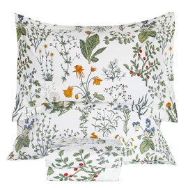 Lady Ann Floral Twin Sheets 100% Cotton-Green and Yellow Flowers Pattern Printed Bed Sheets Cotton Floral Bedding 4 Pieces Super Soft Breathable Aesthetic Kids Sheets with 17.5" Deep Pocket