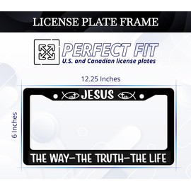 Marco de matrícula de coche negro de 6 x 12.25 pulgadas, marco de etiqueta de acero inoxidable para parte delantera o trasera, placa de matrícula Jesús The Way The Truth The Life Christian - Marco