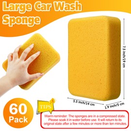 Tioncy 60 Pcs Large Sponges Bulk 7.5 x 5.5 x 1.9 Inch Grouting Sponge Set Car Wash Sponge Cleaning and Washing Sponge Commercial Sponges Large All Purpose Sponge for Cleaning Dishes Car Tile Bike