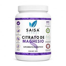Citrato De Magnesio 1 kg  Suplemento Alimenticio  Sin Sabor Saisa Herbal  100 Puro  Sin Azucar, Conservadores, Saborizantes  Energa, Vitalidad, Ayuda 
