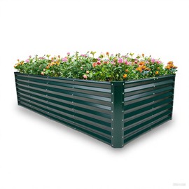 GARDMAX 8x4x2FT Galvanized Raised Garden Bed Kit, Metal Planter Boxes Outdoor with Easy Assembly, Large Garden Bed for Vegetables, Fruits, Flower, Herbs Rectangle Dark Green