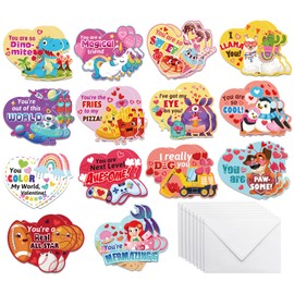 HOWAF 28 Pack Valentine's Day Candy Heart Cards,14 Assorted Designs Heart Valentines Day Greeting Cards with 28 Envelops for Kids School Valentines Gifts Cards School Classroom Exchange