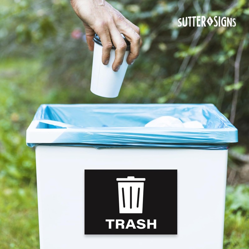 Trash Stickers, Self Adhesive Weatherproof Vinyl Stickers, Black, 7" x
