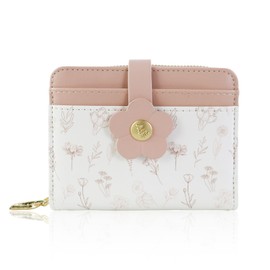 MultiValue Small Wallet for Women, Floral Pattern Cute Wallet with Snap and Zipper Card Holder Wallet with 7 Card Slots for Daily Use (Pink)