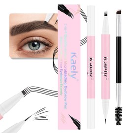 evpct Kaely 1Pcs Black Brown Magic Microblading Dual-Ended Eyebrow Contouring Pen Brow Pencil, with 4 Brush Micro-Fork-Tips Applicator and Precise Brush-Tip Hair Like Strokes, Dual-ended Eyebrow Brush