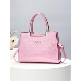 Fashionable Crocodile Embossed Handbag, Letters Decorated Large Capacity Handbag, Elegant Shoulder Bag for Women, Trendy Versatile Daily Commuting Bag - Color: Red, Size: Please Refer To The Pictures for Dimensions