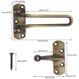 Topbuti Home Security Door Lock, 2 Pack Latch Guard Clasp Front Door Locks for Kids, Home Reinforcement Lock for Swing-in Doors, Hotel Door Latches, Thicken Solid Aluminium Alloy (Antique Brass)