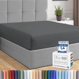Pizuna Fitted Sheet with 600 Thread Count Anthracite Grey 150 x 200 cm, 100% Long Staple Cotton Fitted Sheet, Mako Satin Fabric Bed Sheet, Ideal for Mattress Sizes 135 x 200 cm, 140 x 200 cm, Mako Satin
