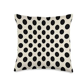Polka Dots Pattern Dotted White on Black Design Beige Throw Pillow