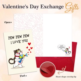 FLYAB Cute Cat Valentines Card for Kids - Funny kitty Valentines Day Cards for Girls Boys Daughter Son Valentine's Day Gifts for Him Her Friends BF GF Pew Pew Pew I Love You