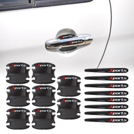 Car Door Handle Scratch Protector, Handle Cup Protector, Pack of 16 Includes 8 Door Bowls and 8 Handles, Carbon Fiber Material, Universal Self-Adhesive, for Most Cars, Suvs, Trucks