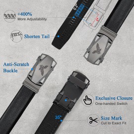 ITIEZY Men's Automatic Belt, Leather Belt Ratchet Without Holes, 35 mm Belt for Men, Business Suit, Size Adjustable, Black 103, 125 cm / 36 cm - 42 cm waist adjustable