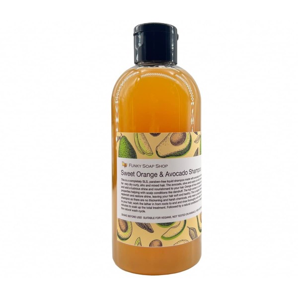 1 Bottle Sweet Orange & Avocado Oil Shampoo for Afro, Mixed Race & Curly Hair 250ml 100% Handmade Natural SLS Free