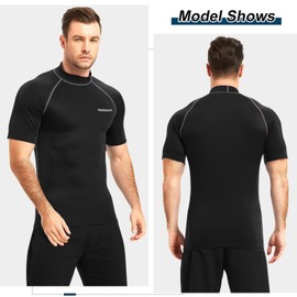 TERODACO Rash Vest Mens Short Sleeve UV 50+ Swimming Shirts for Men Compression Sweat Wicking Rash Guard Mens Base Layer for Wetsuit Diving Surfing,Quick Dry Lightweight Stretchy 222 Black Grey L