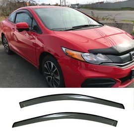 Kucaruce Side Window Wind Deflector,2pc Outside Tap-On Shade Rain Guards,Dark Smoke Acrylic Visors fit for 2012-2015 Honda Civic Coupe 92729
