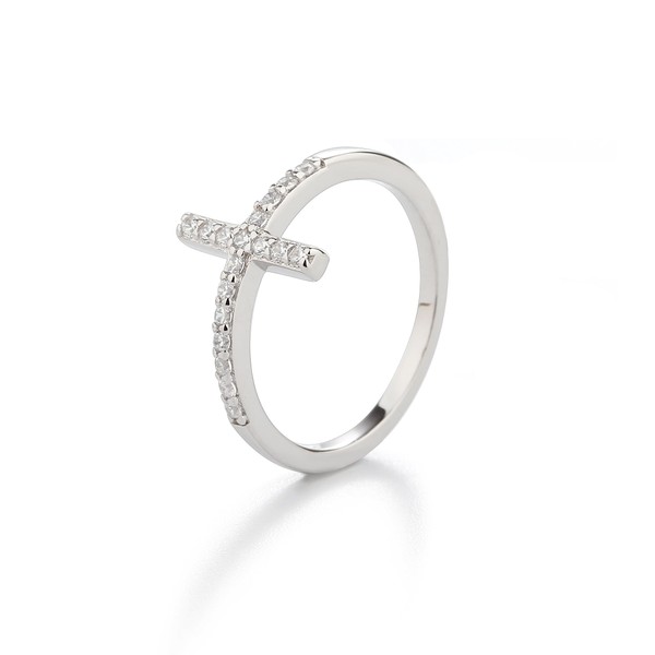 Precious Pieces Sterling Silver Cross Ring with CZs for Confirmation