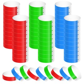 KINBOM Pack of 600 Neon Festival Bracelets, Waterproof Ribbons, Paper Event Bracelets, Colourful Wrist Party Bands, Bracelets for Events, Parties, Festivals, Concerts and Fairs (Green, Red, Blue)